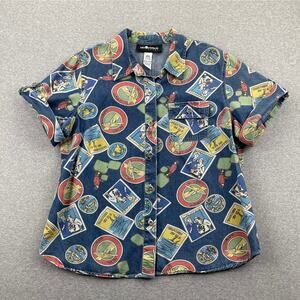 90s Vintage Sag Harbor Shirt Womens L Blue Button Up Retro Travel Chambray Denim